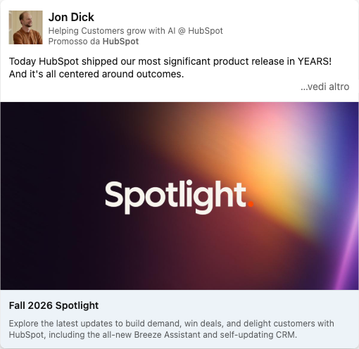 LinkedIn thought leader ad from Jon Dick, HubSpot executive, promoted by HubSpot