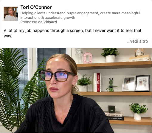 LinkedIn thought leader ad from Tori O'Connor, promoted by Vidyard